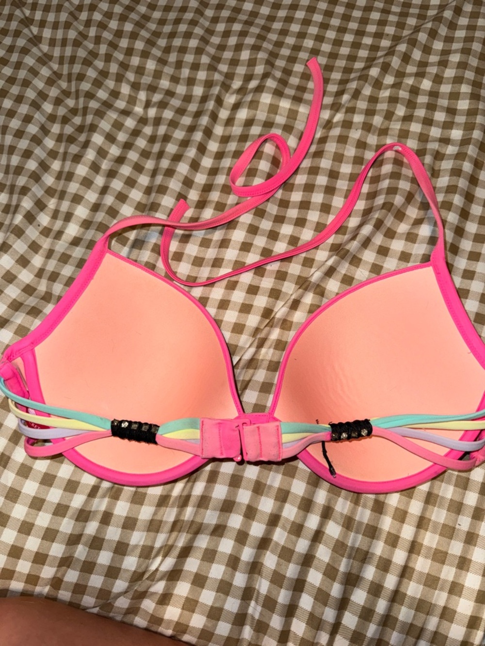 Victoria's Secret Neon Pink Bikini Top with Pastel Multi-Straps - Picture 2 of 4